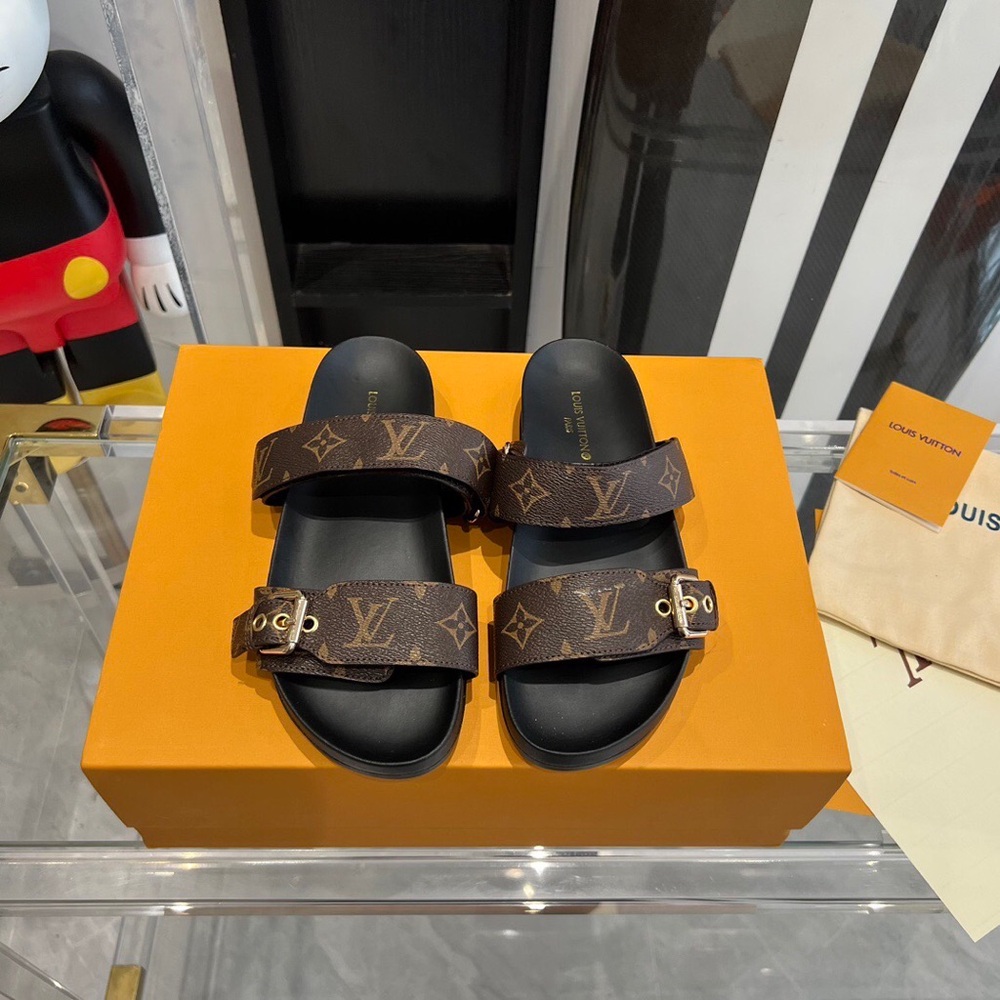 Louis Vuitton Black and Brown Monogram Sandals